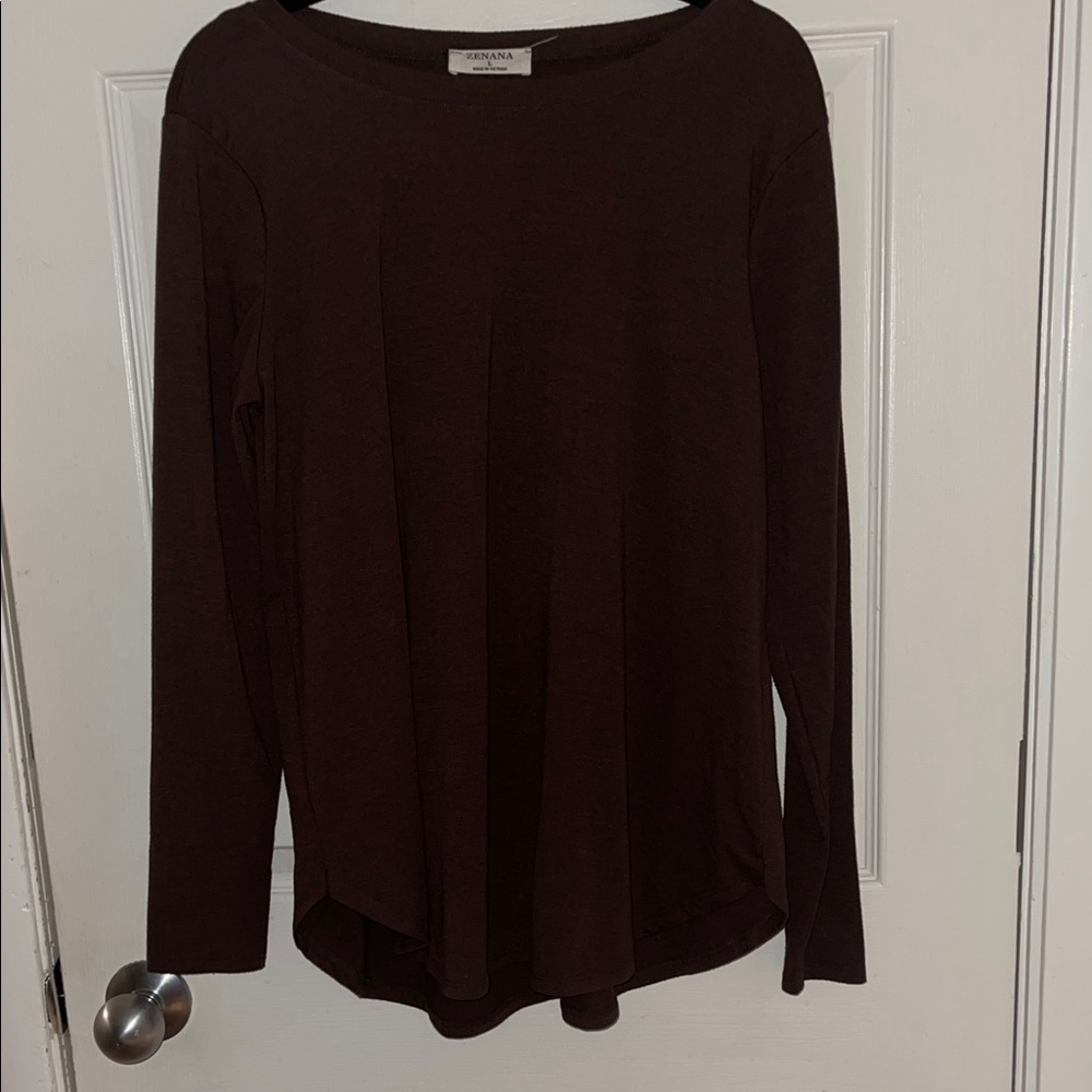 Zenana Outfitters Dark Brown Long Sleeve Tee
